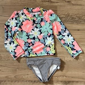 2 Piece Swim Suit with Rash Guard and Bikini Bottoms - Multi-color Floral